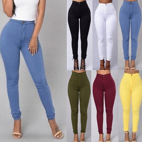 2 Womens Skinny Pencil Pants High Waist Stretch Slim Fit Denim